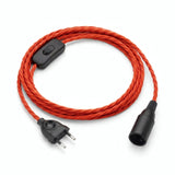 Twisted fabric cable pendant light, fire red silk effect, E14 socket