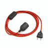 Twisted fabric cable pendant light, fire red silk effect, E27 socket