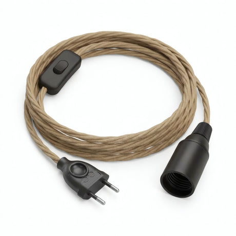 Twisted fabric cable pendant light, natural jute, E14 socket