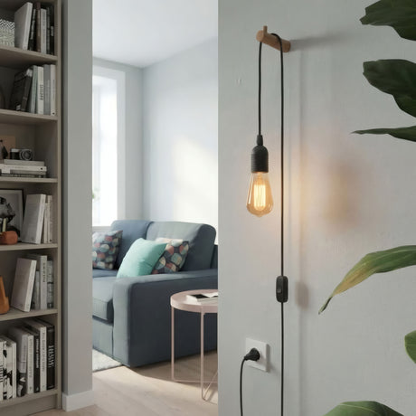 Plain fabric cable pendant light, room setting