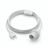 Plain fabric cable pendant light, optical white cotton, E14 socket with shade rings