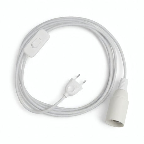 Plain fabric cable pendant light, optical white cotton, E14 socket