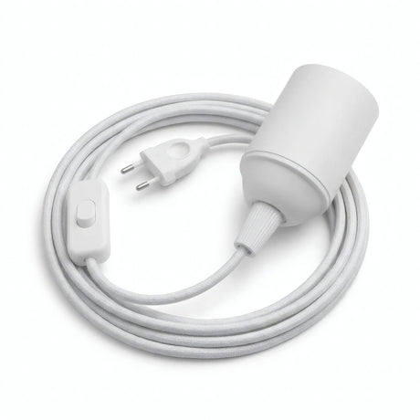 Plain fabric cable pendant light, optical white cotton, E27 socket