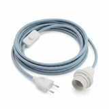 Plain fabric cable pendant light, ocean blue cotton, E14 socket with shade rings