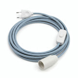 Plain fabric cable pendant light, ocean blue cotton, E14 socket