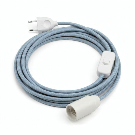 Plain fabric cable pendant light, ocean blue cotton, E14 socket