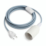 Plain fabric cable pendant light, ocean blue cotton, E27 socket