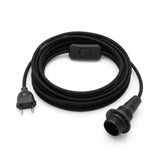 Plain fabric cable pendant light, charcoal black cotton, E14 socket with shade rings