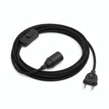 Plain fabric cable pendant light, charcoal black cotton, E14 socket