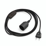 Plain fabric cable pendant light, charcoal black cotton, E27 socket, alternative view