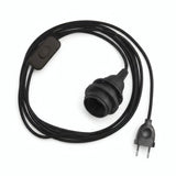 Plain fabric cable pendant light, charcoal black cotton, E27 socket with shade rings