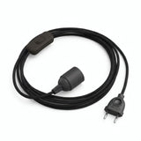 Plain fabric cable pendant light, charcoal black cotton, E27 socket