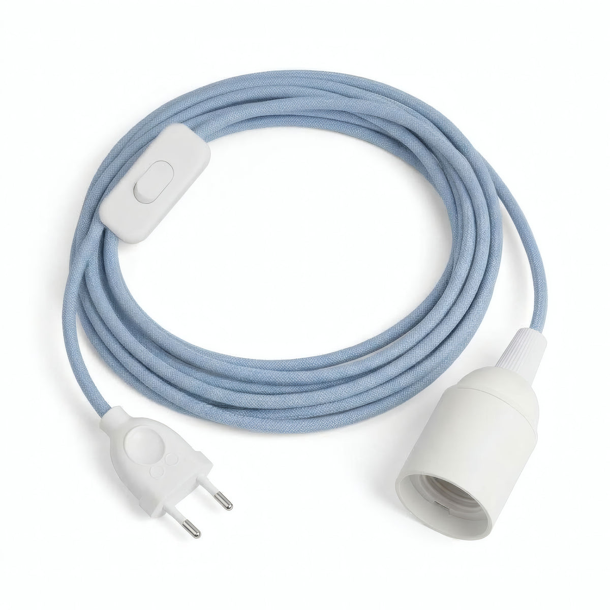Zigzag fabric cable pendant light, steward blue and beige cotton-linen, E27 socket