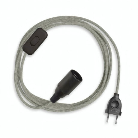 Zigzag fabric cable pendant light, anthracite grey and beige cotton-linen, E14 socket