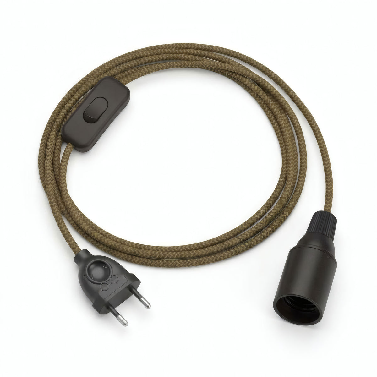 Zigzag fabric cable pendant light, golden honey and anthracite grey cotton, E14 socket