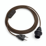 Zigzag fabric cable pendant light, gold and charcoal black silk effect, E14 socket with shade rings