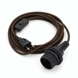Zigzag fabric cable pendant light, gold and charcoal black silk effect, E27 socket with shade rings