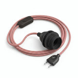 Zigzag fabric cable pendant light, fire red and optical white silk effect, E27 socket with shade rings