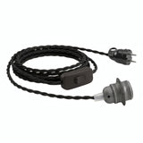 Twisted fabric cable pendant light, metal socket in dark grey, Schuko plug, alternative view