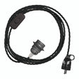Twisted fabric cable pendant light, metal socket in dark grey, Schuko plug