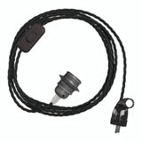 Twisted fabric cable pendant light, metal socket in dark grey, Schuko plug
