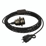 Twisted fabric cable pendant light, metal socket in black pearl, Schuko plug, alternative view