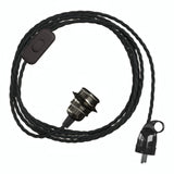 Twisted fabric cable pendant light, metal socket in black pearl, Schuko plug