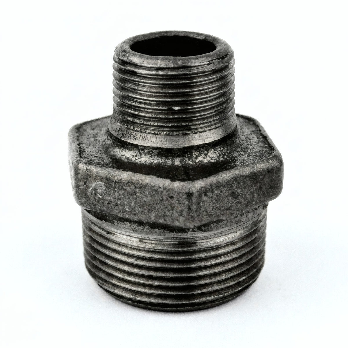 Reducing nipple in black cast iron - product photo on white background 1