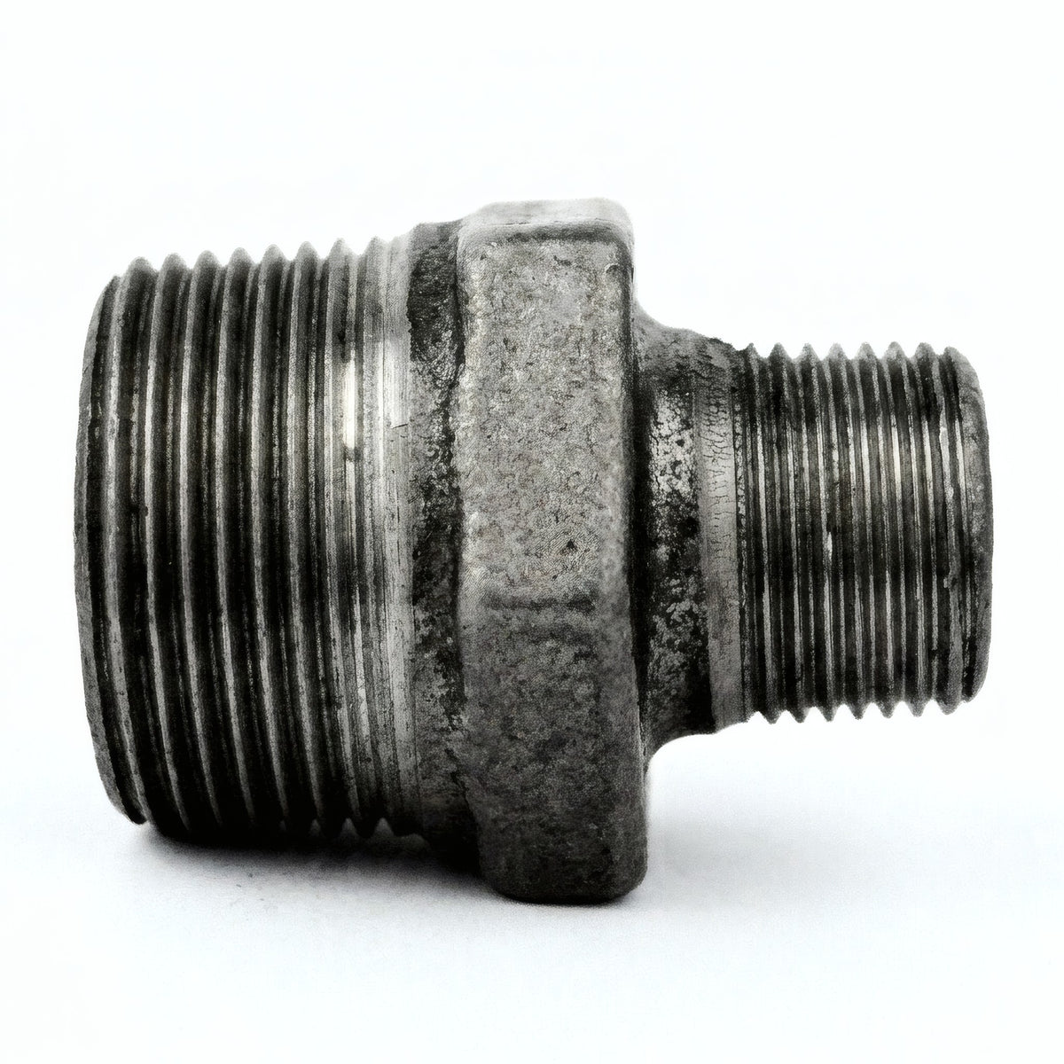 Reducing nipple in black cast iron - product photo on white background 2