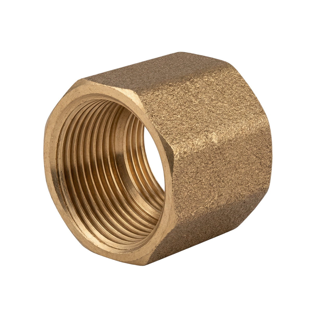 Female-female equal brass CW617N BSP coupling with stop - isometric view