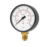 Manomètre radial ABS à cadran sec 0-10 bar, vue de face, raccord laiton vers le bas