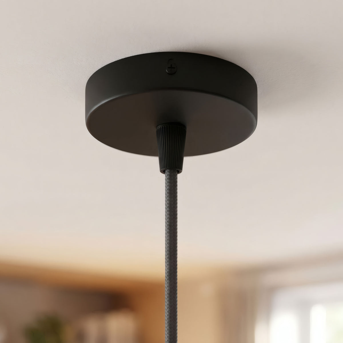 Mini cylindrical metal ceiling rose, Ø 83 mm — 1 central hole / Conical thermoplastic / Black