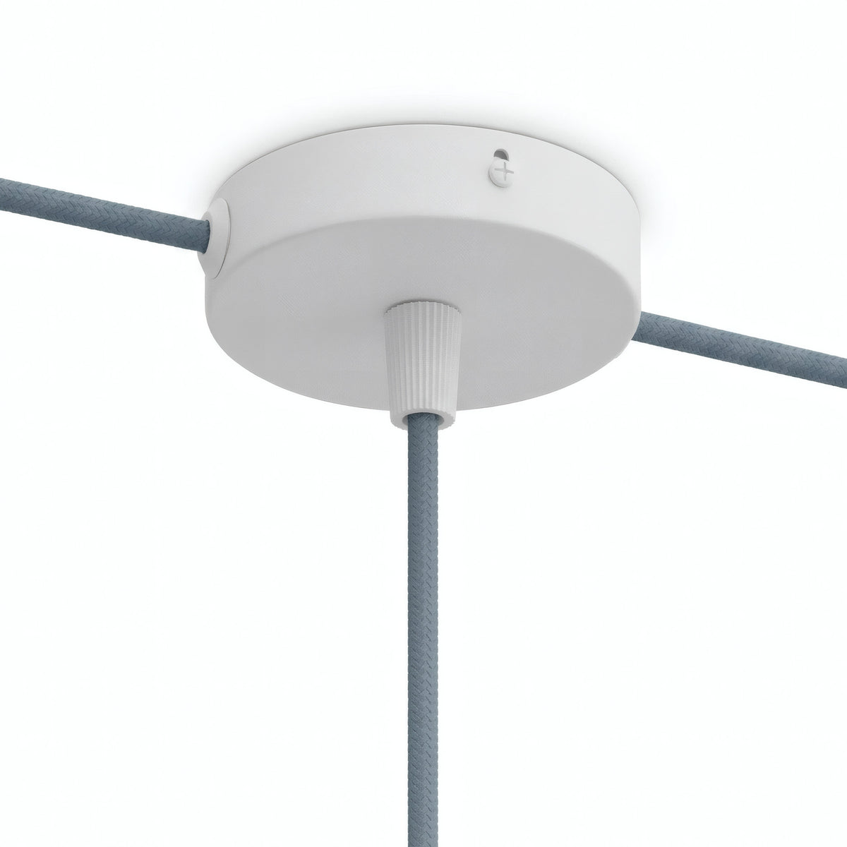 Mini cylindrical metal ceiling rose, Ø 83 mm — 1 central hole and 2 side holes / Conical thermoplastic / Matt white