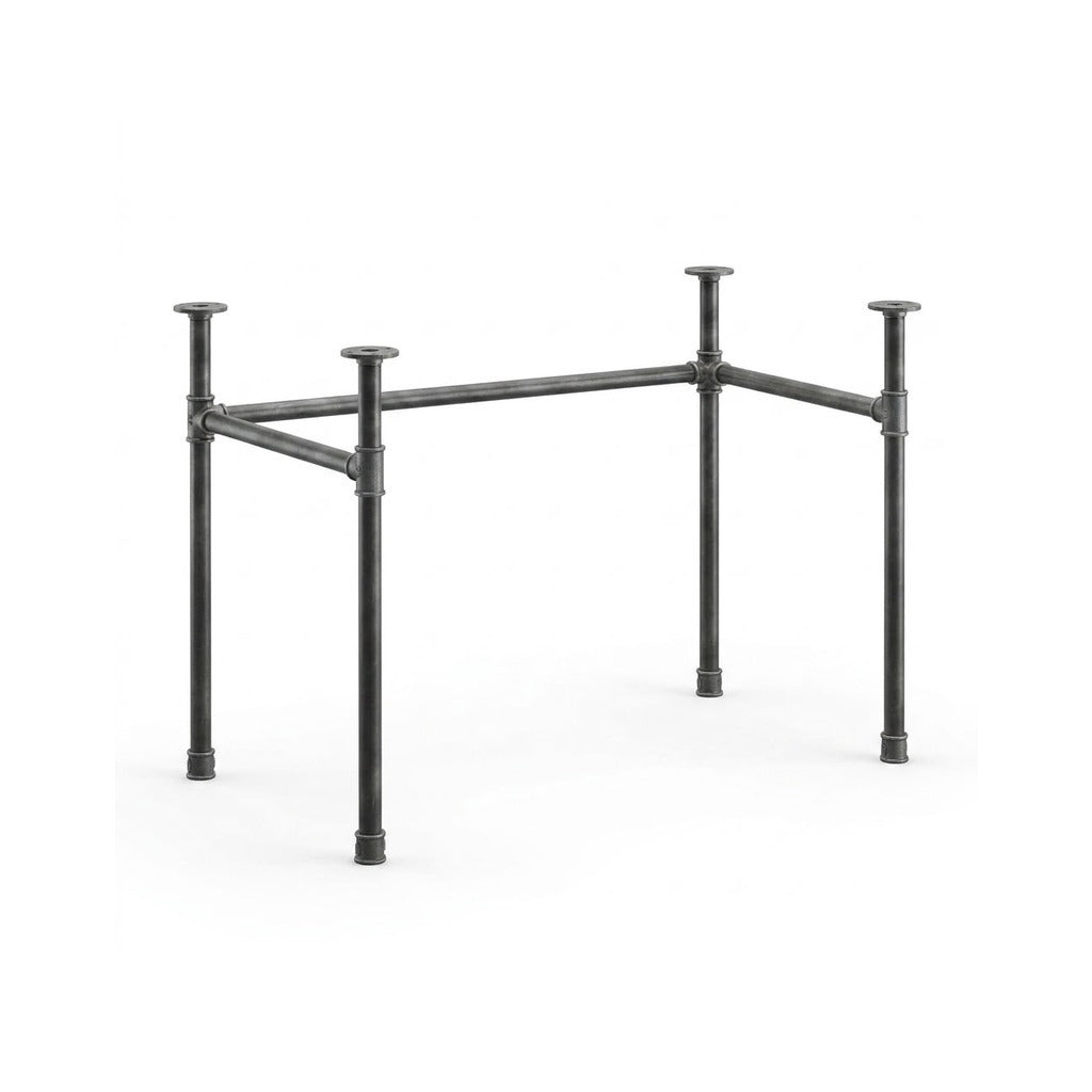 U-frame desk base with high rail, cast iron and steel Ø 27 mm, three-quarter view on white background (top not included)