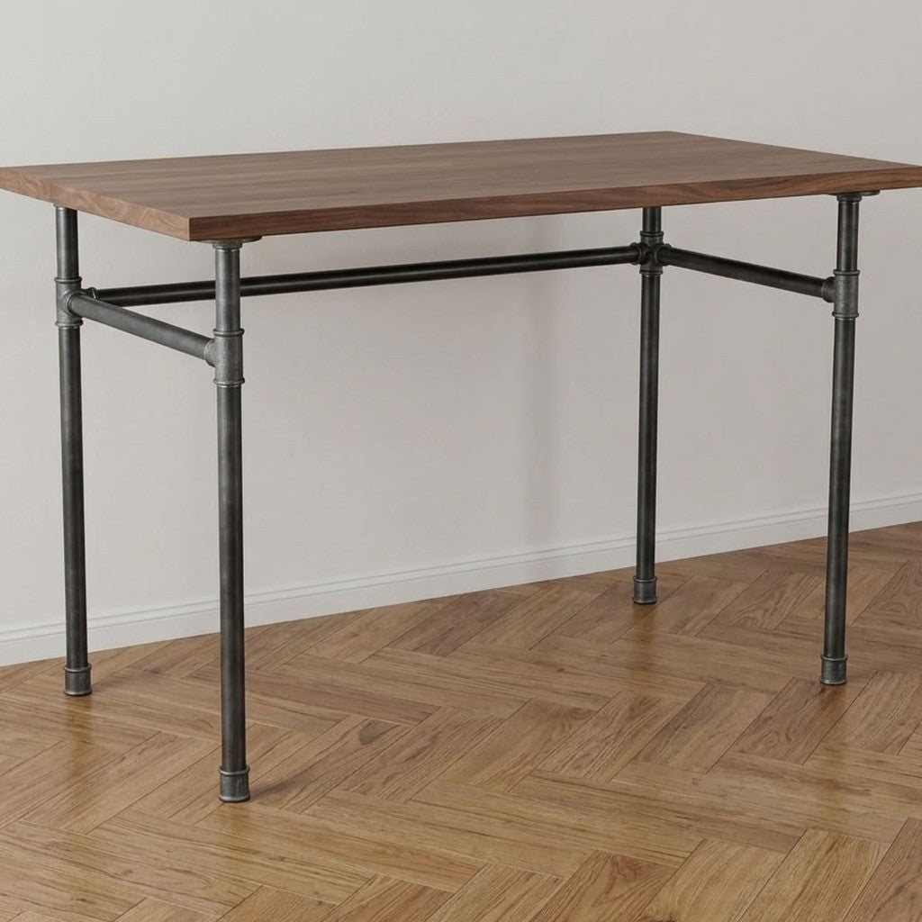 Industrial desk with walnut top on U-frame cast iron and steel base Ø 27 mm, lifestyle scene (top not included)