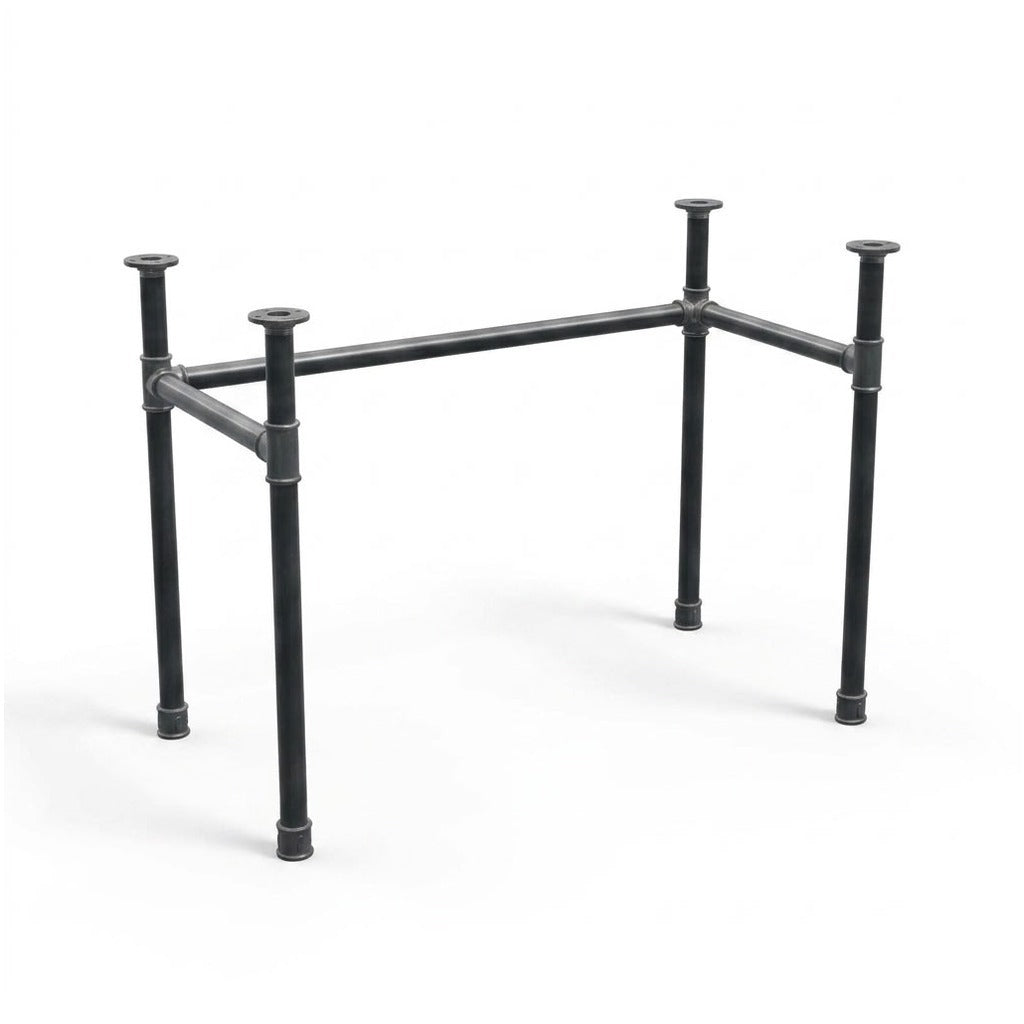 U-frame desk base with high rail, cast iron and steel Ø 34 mm, three-quarter view on white background (top not included)