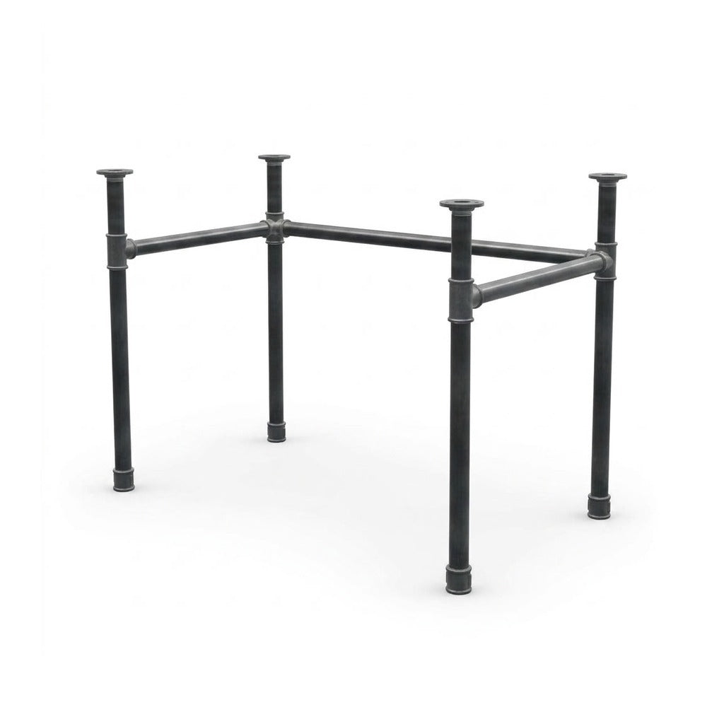 U-frame desk base with high rail, cast iron and steel Ø 34 mm, three-quarter view on white background (top not included)