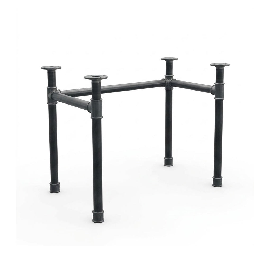 U-frame desk base with high rail, cast iron and steel Ø 42 mm, three-quarter view on white background (top not included)