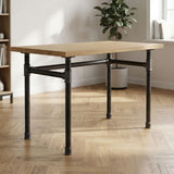 Industrial desk with light oak top on U-frame cast iron and steel base Ø 42 mm, lifestyle scene (top not included)