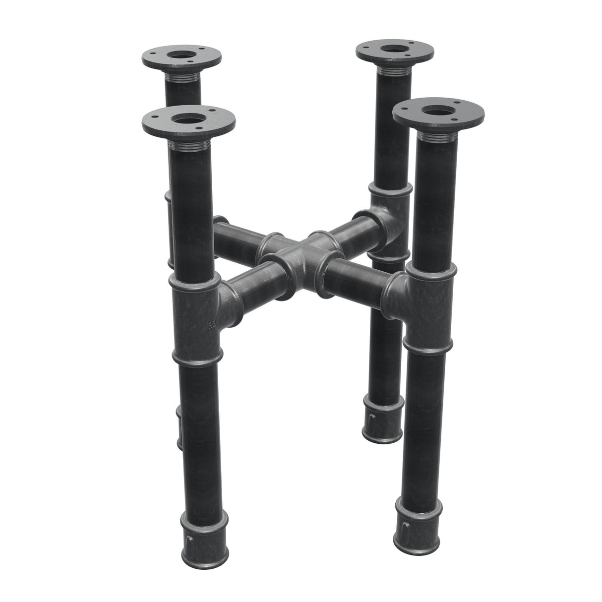 Coffee table base, cross legs, cast iron and steel Ø 34 mm, 36 × 36 cm, height 42 cm