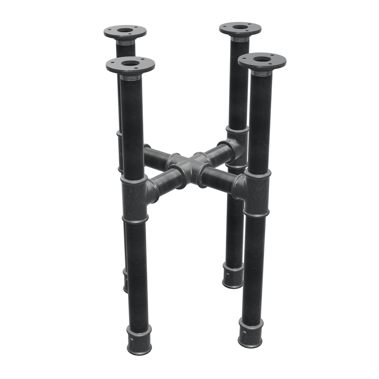 Coffee table base, cross legs, cast iron and steel Ø 34 mm, 36 × 36 cm, height 52 cm