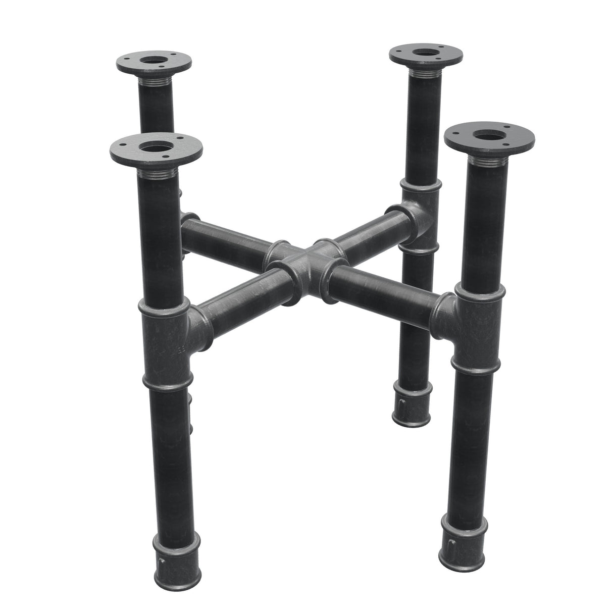 Coffee table base, cross legs, cast iron and steel Ø 34 mm, 46 × 46 cm, height 42 cm