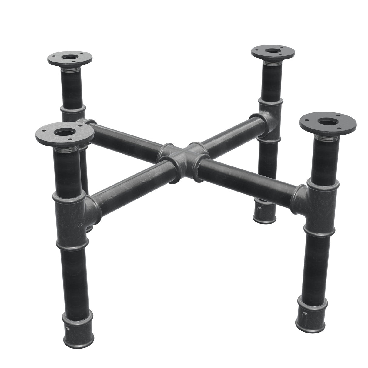 Coffee table base, cross legs, cast iron and steel Ø 34 mm, 56 × 56 cm, height 32 cm