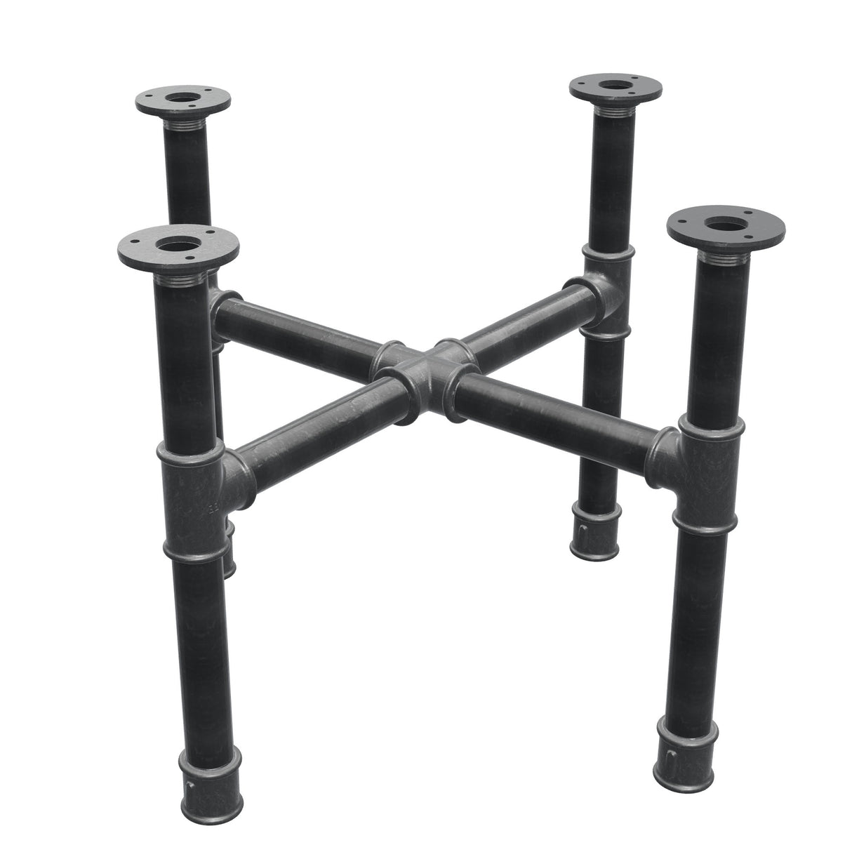 Coffee table base, cross legs, cast iron and steel Ø 34 mm, 56 × 56 cm, height 42 cm