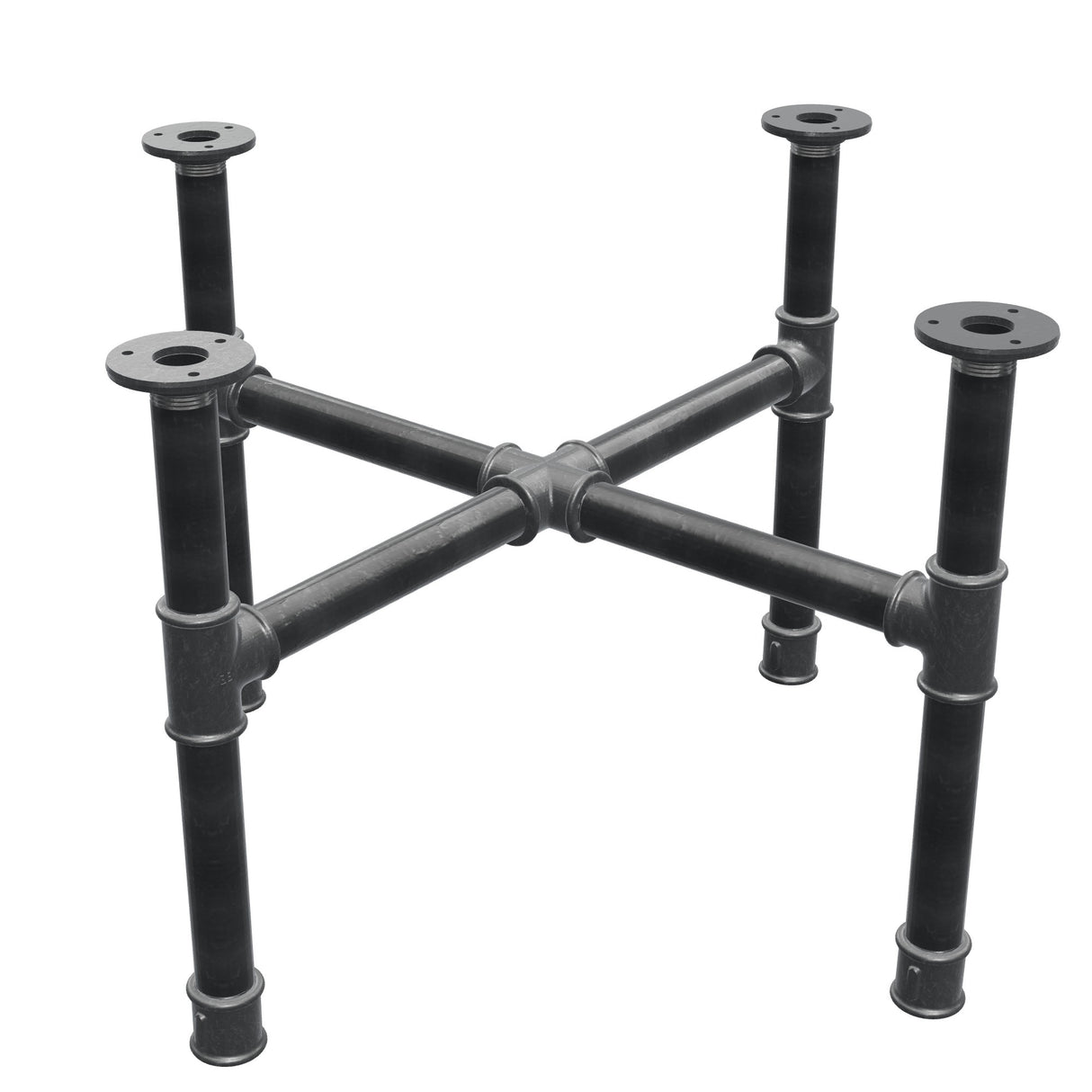 Coffee table base, cross legs, cast iron and steel Ø 34 mm, 66 × 66 cm, height 42 cm