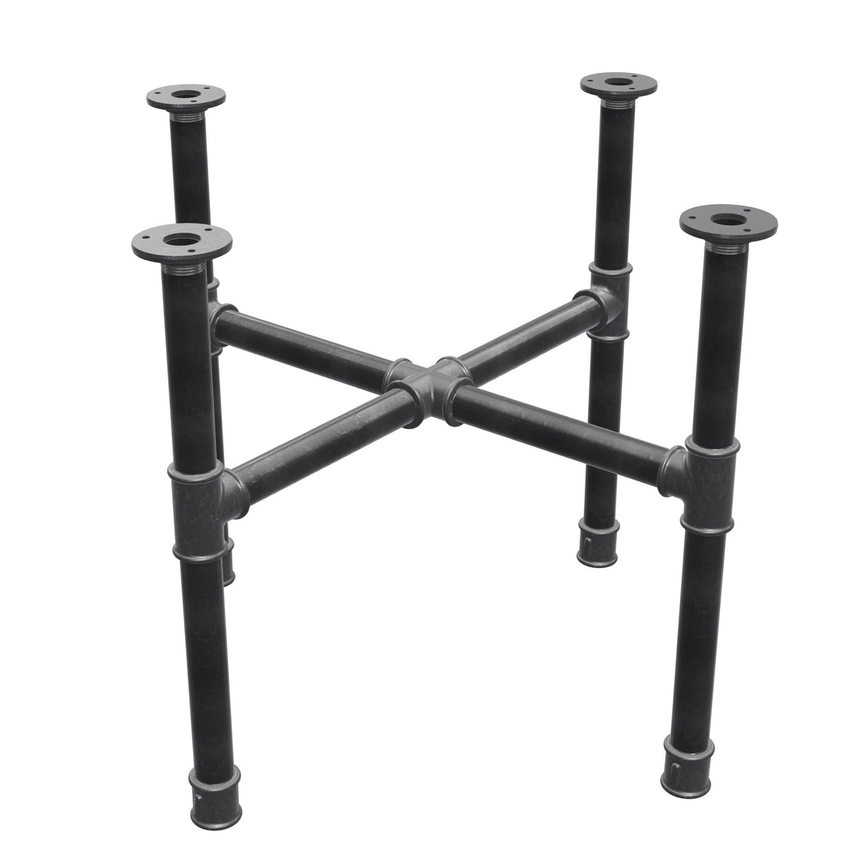 Coffee table base, cross legs, cast iron and steel Ø 34 mm, 66 × 66 cm, height 52 cm