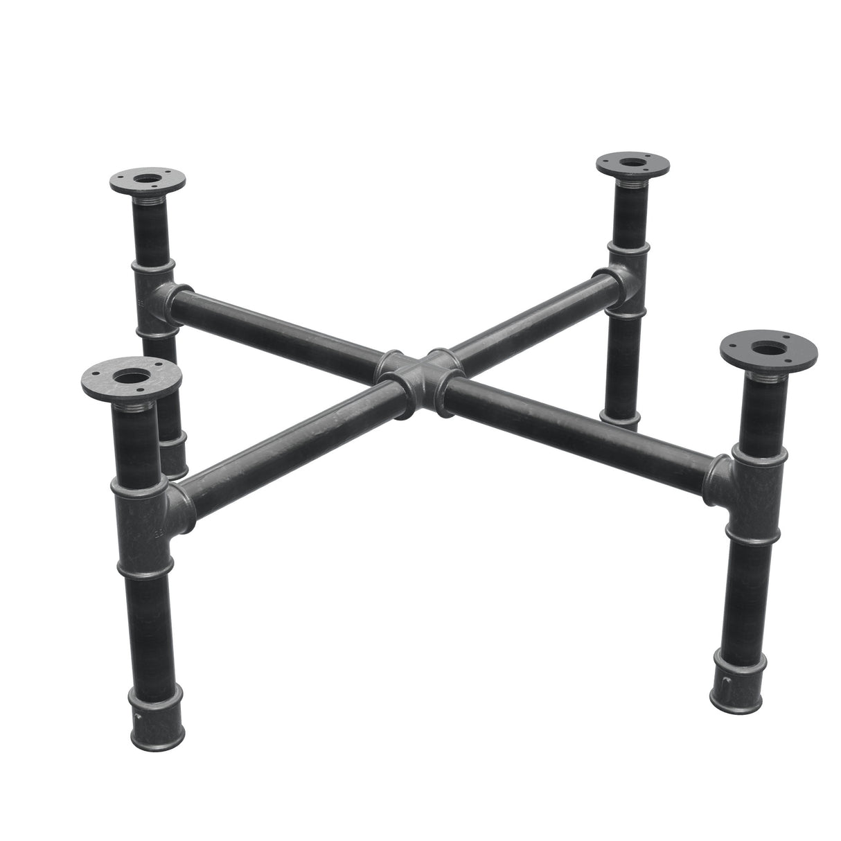 Coffee table base, cross legs, cast iron and steel Ø 34 mm, 76 × 76 cm, height 32 cm