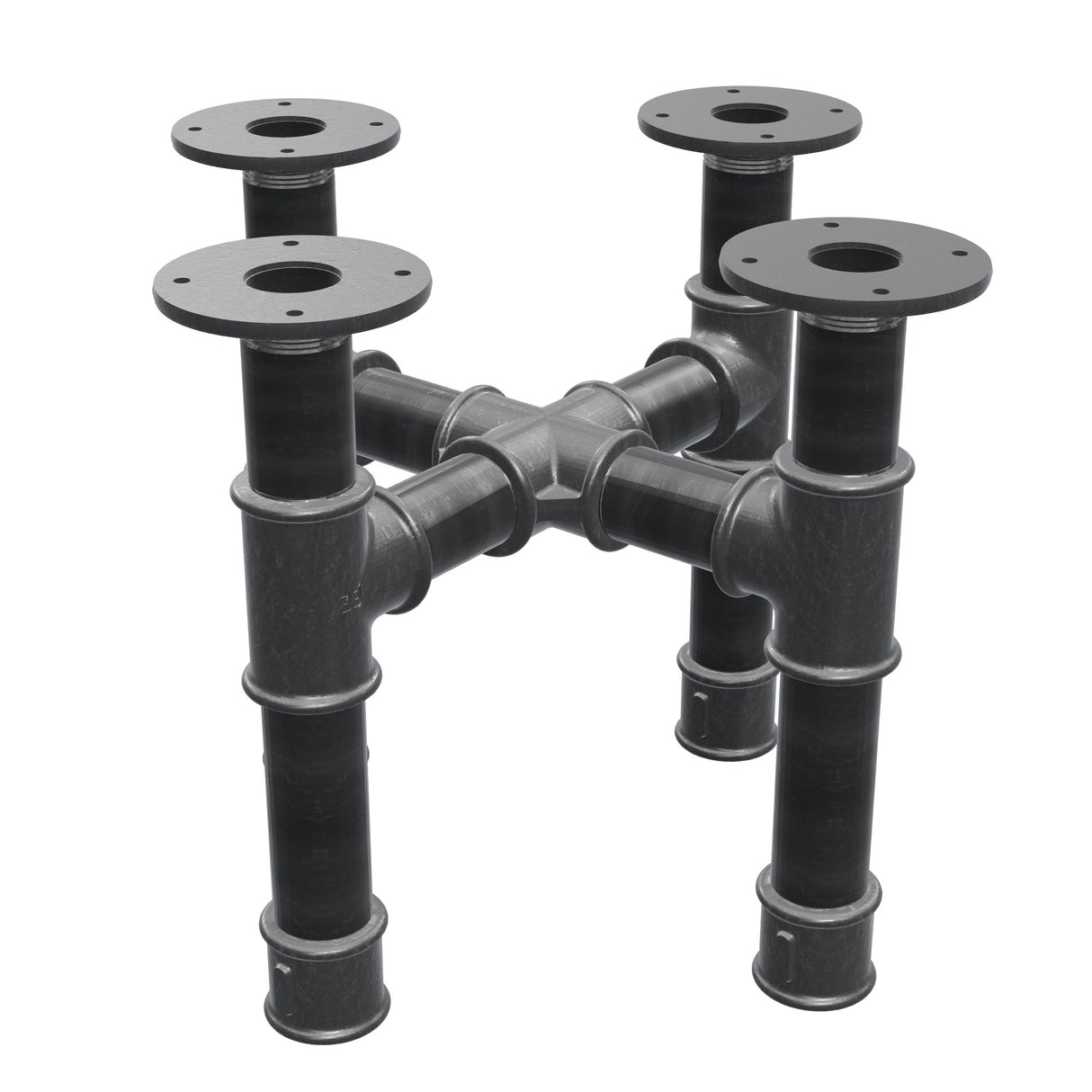 Coffee table base, cross legs, cast iron and steel Ø 42 mm, 41 × 41 cm, height 34 cm