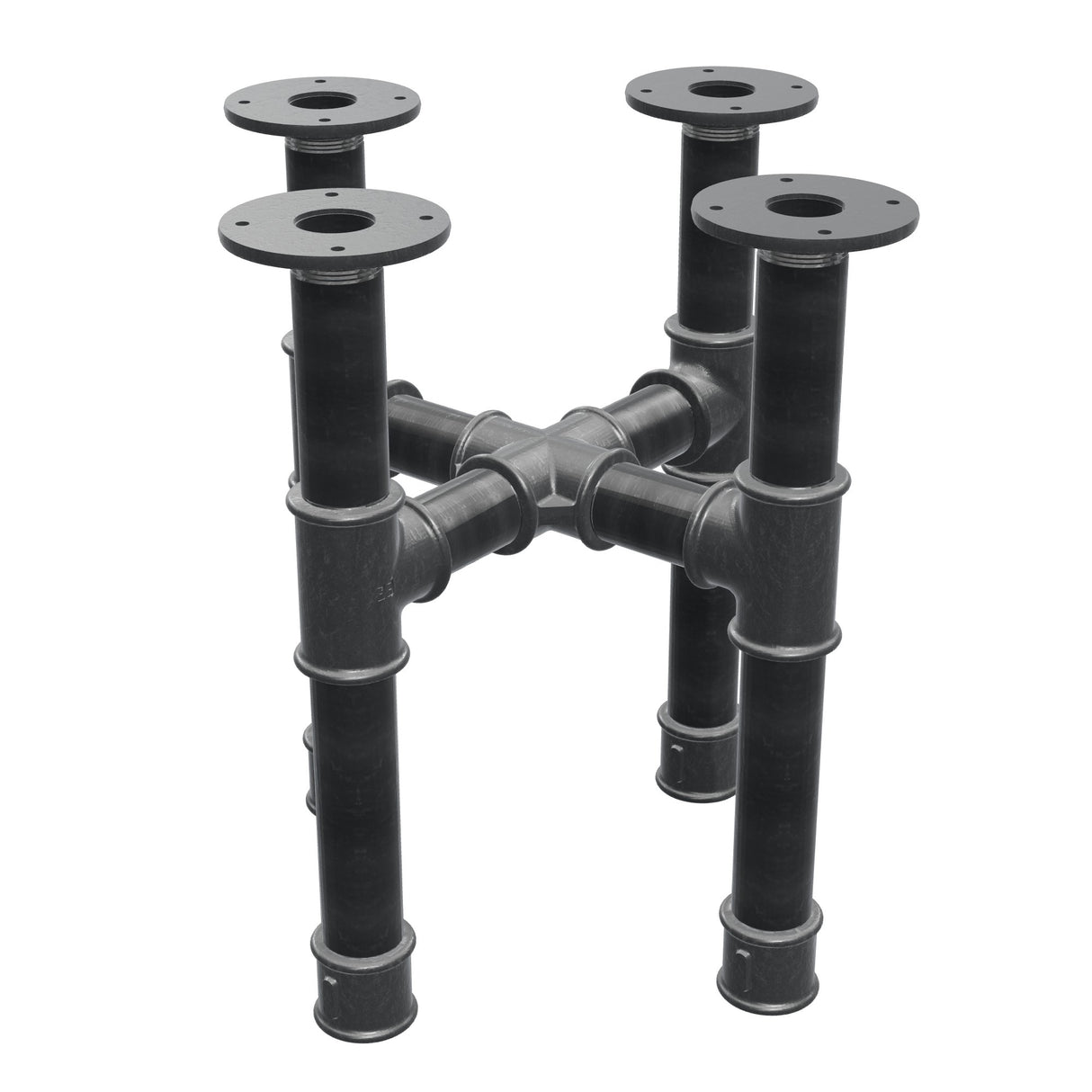 Coffee table base, cross legs, cast iron and steel Ø 42 mm, 41 × 41 cm, height 44 cm