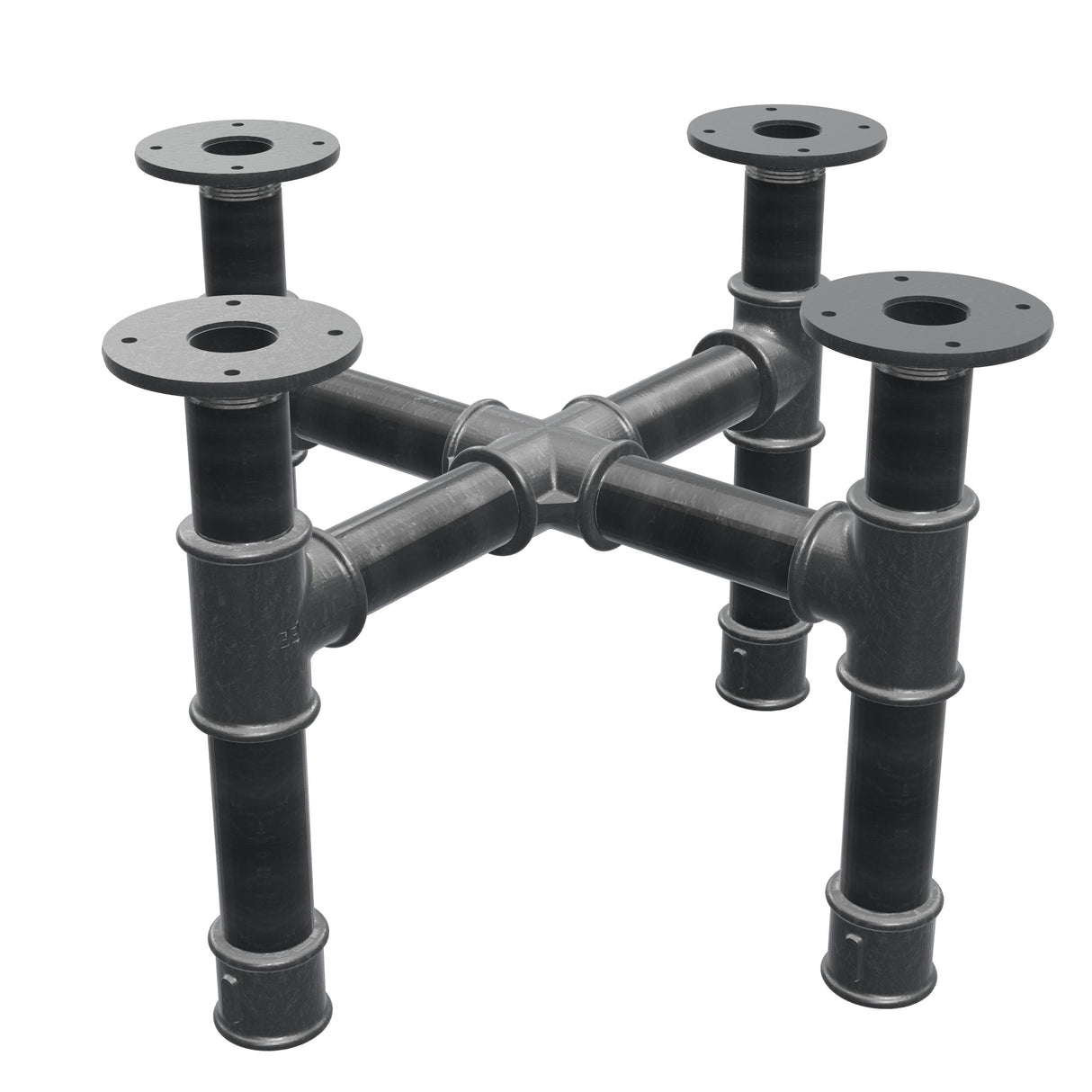 Coffee table base, cross legs, cast iron and steel Ø 42 mm, 51 × 51 cm, height 34 cm